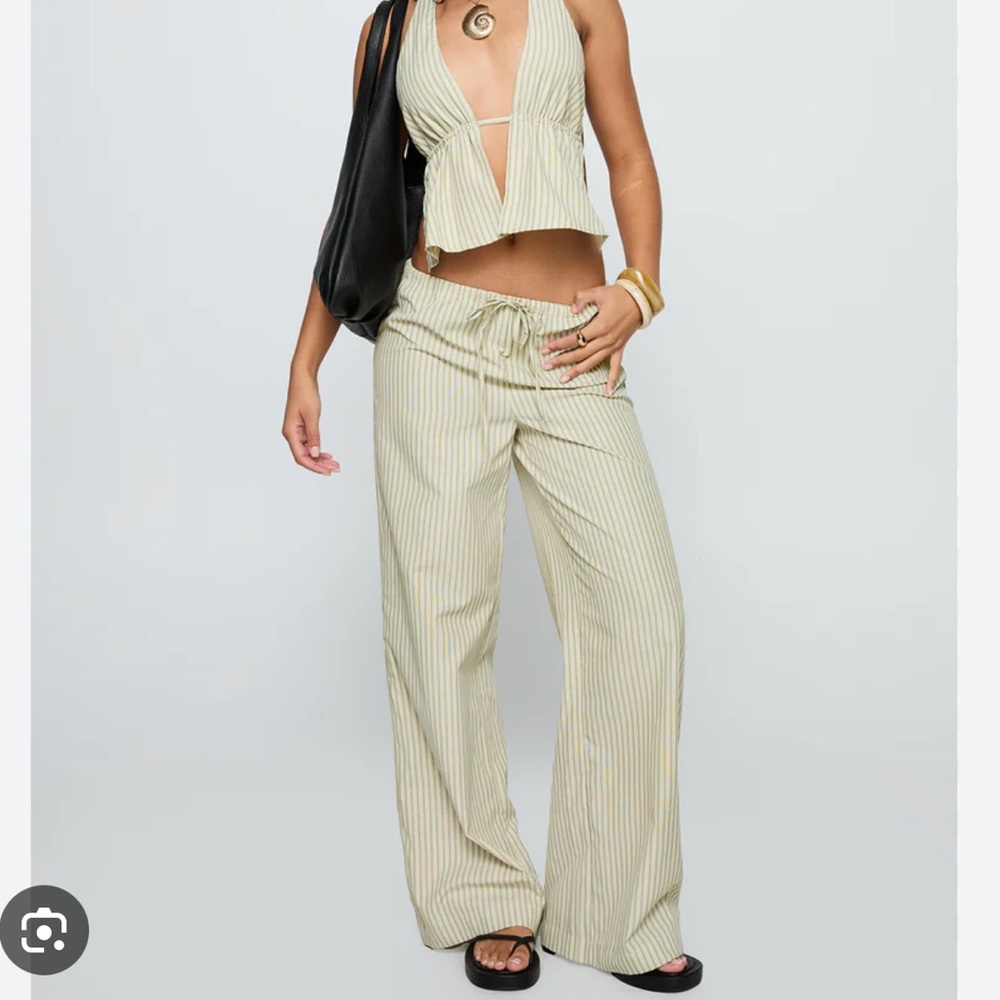 Princess Polly Cosmic Shift Green Stripe Pant
